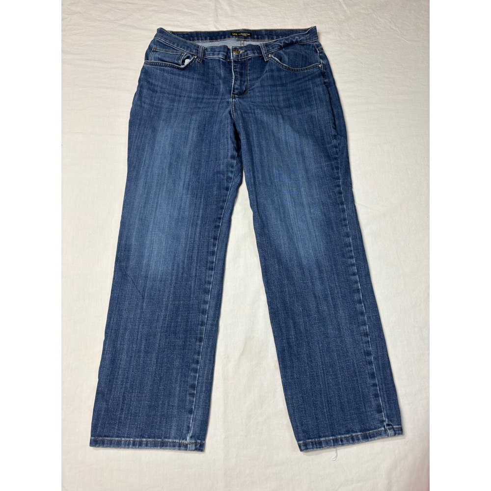 Lee Relaxed Fit Straight Leg Jeans Mid Rise Blue Denim 14 Short 3054036